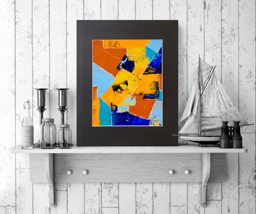 Mixed Media Matted 1 Artwork Blue_Orange_Ship1 Gatlin Galleries Store
