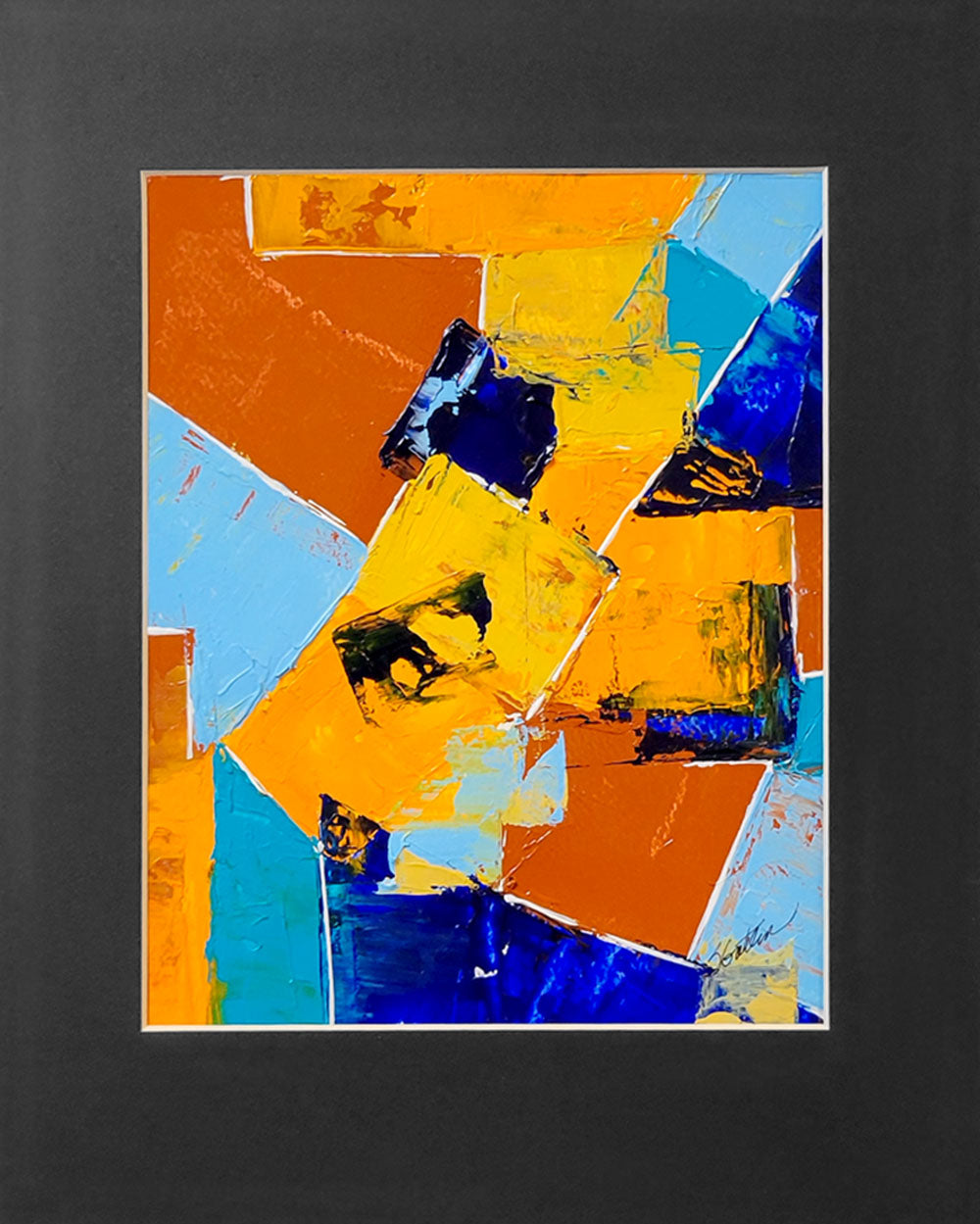 Mixed Media Matted 1 Artwork Blue_Orange_Solo Gatlin Galleries Store