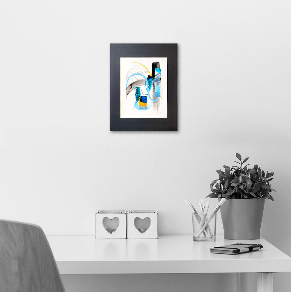Mixed Media Matted 2 Artwork Blue_Yellow_Desk1 Gatlin Galleries Store