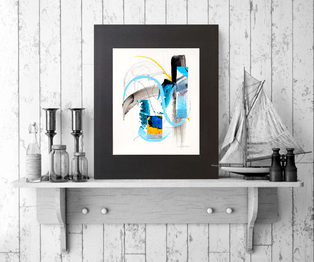 Mixed Media Matted 2 Artwork Blue_Yellow_Ship1 Gatlin Galleries Store