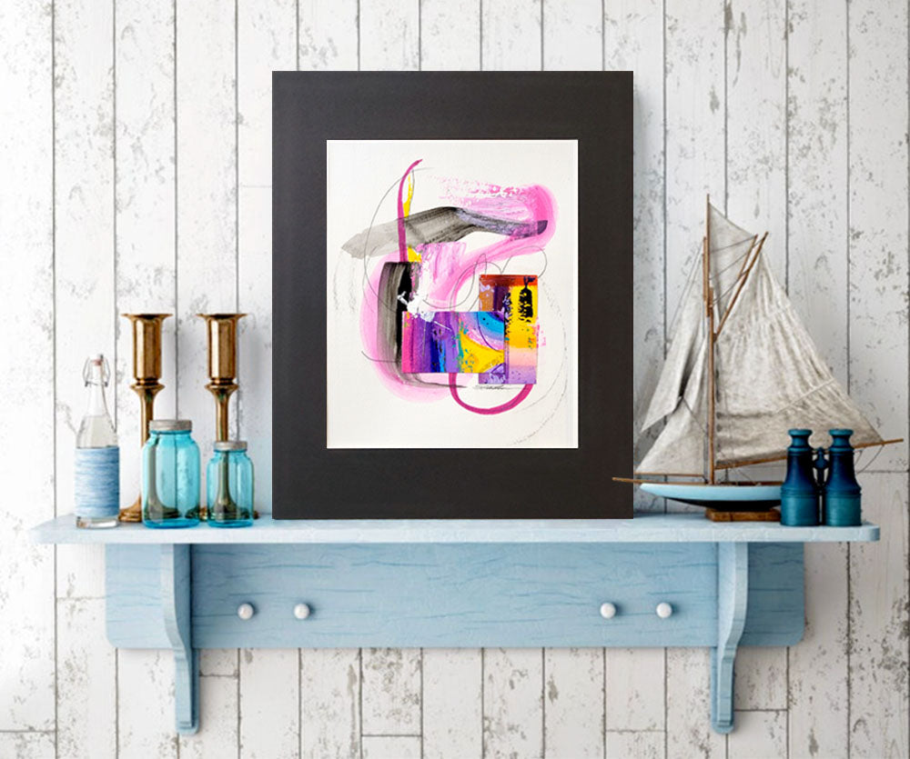 Mixed Media Matted 3 Artwork Pink_Yellow_Ship Gatlin Galleries Store